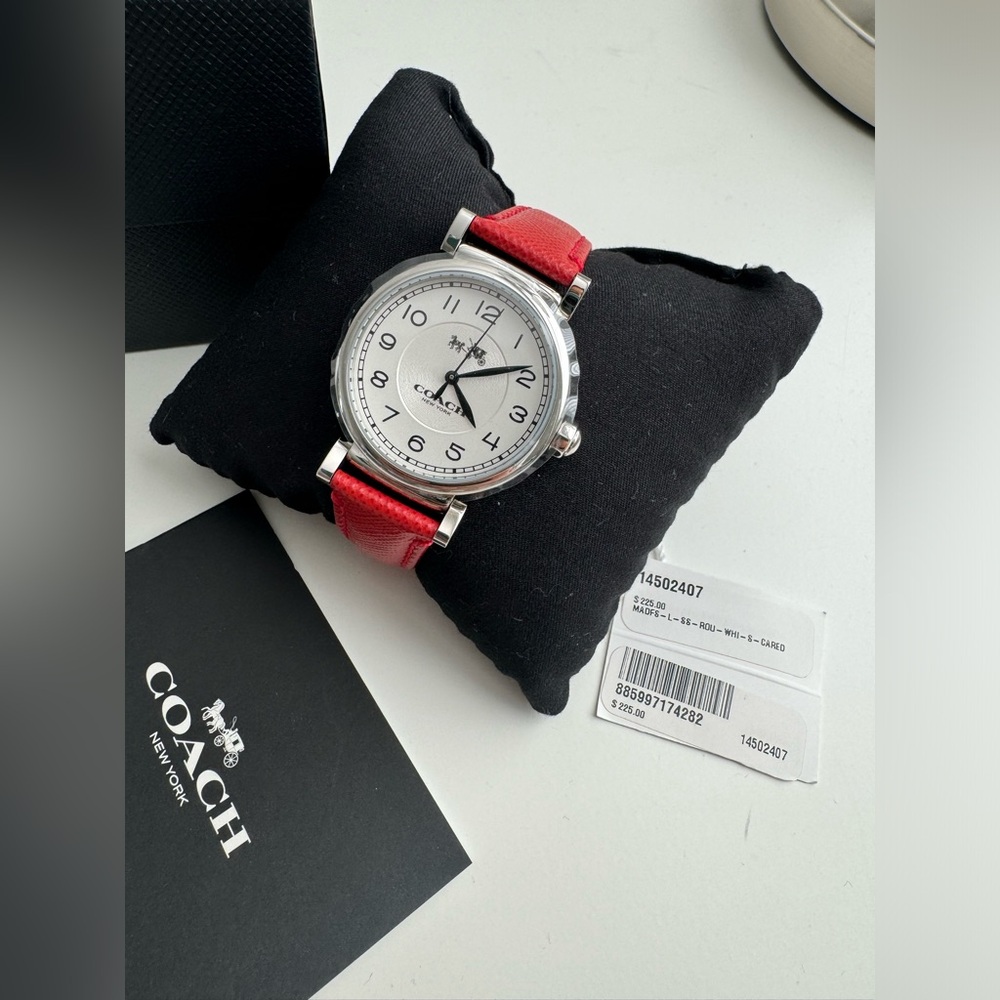 NEW AUTHENTIC COACH MADISON SILVER RED LEATHER WOMEN'S 14502407 WATCH - Picture 3 of 3